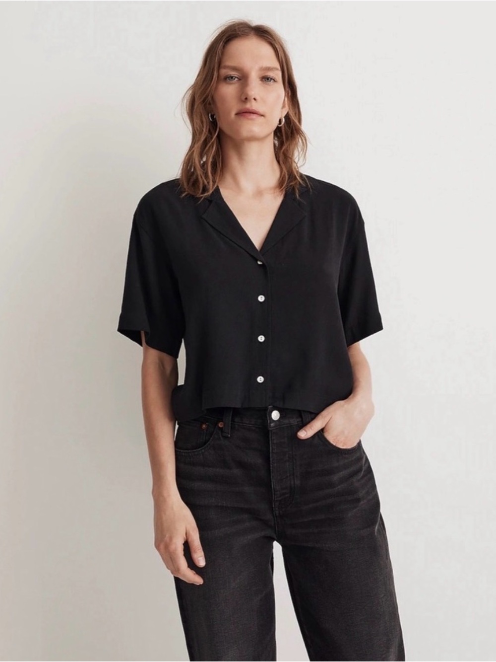 Madewell Resort Black Crop Button Down